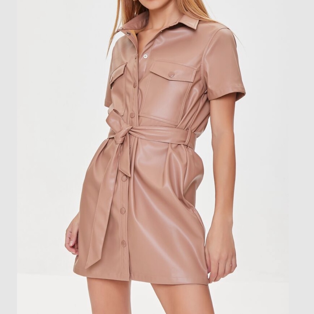 Faux Leather Shirt Dress